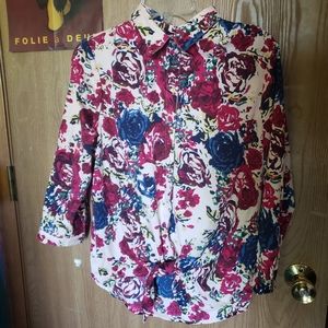 Tie-Front Floral Button Down
